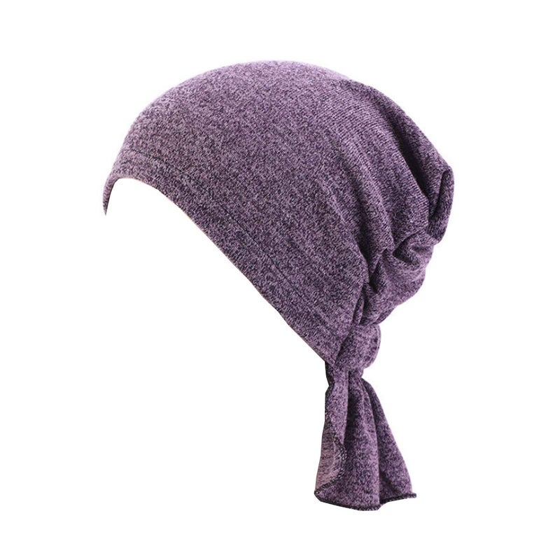 Ever Fairy 3 Colors Chemo Cancer Head Scarf Hat Cap Ethnic Cloth Print Turban Headwear Women Women's Ruffle Beanie Scarf (Grey-purple-navy Blue) - Image 3